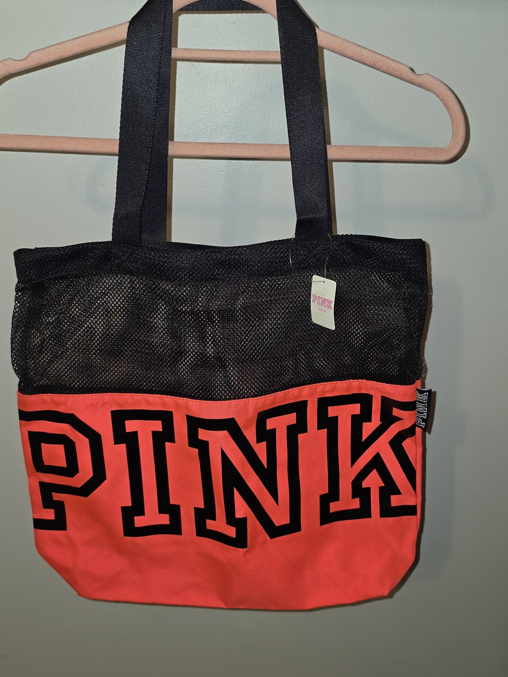 PINK Victoria's Secret Coral and Black Mesh Tote